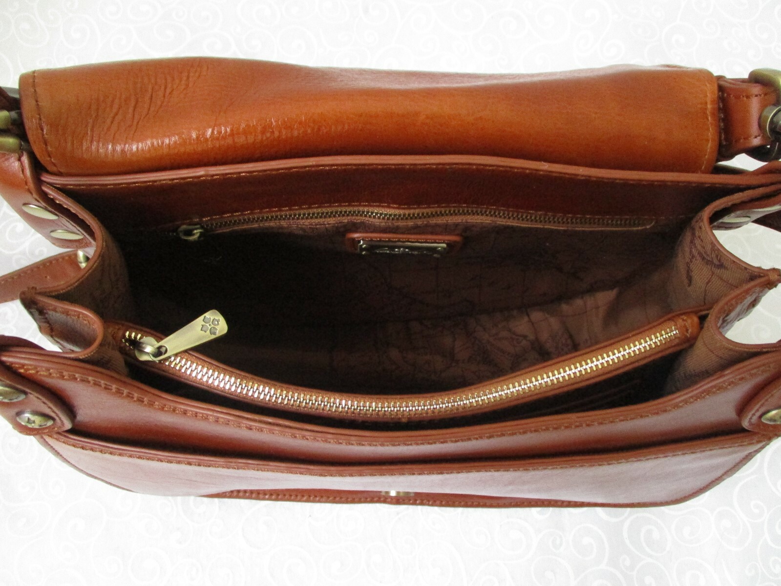Patricia Nash Discovery Collection Avezzano Tan Leather Studded Satchel Bag $449