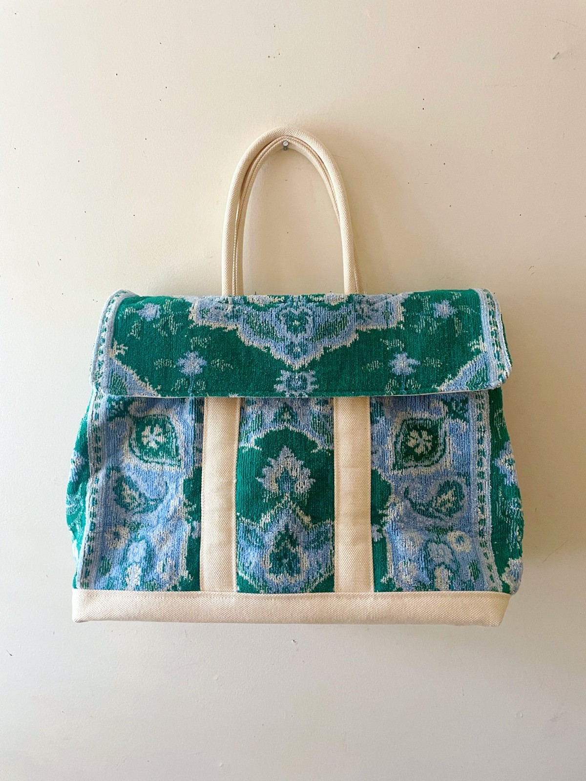 Vintage Terry Cloth Handmade Magic Carpet Weekend Getaway Bag Canvas