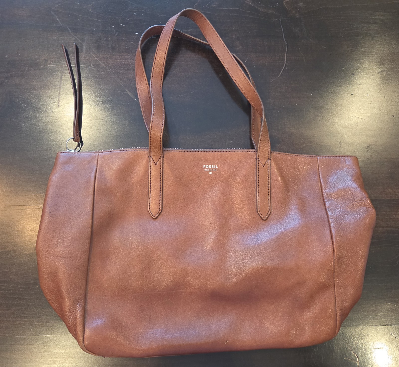 Fossil Real Leather Sydney Shopper Tote Carmel Brown Shoulder Bag Large Classic
