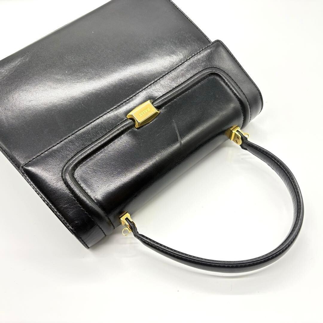 BALLY Handbag Leather Black Gold Self standing Authentic From Japan