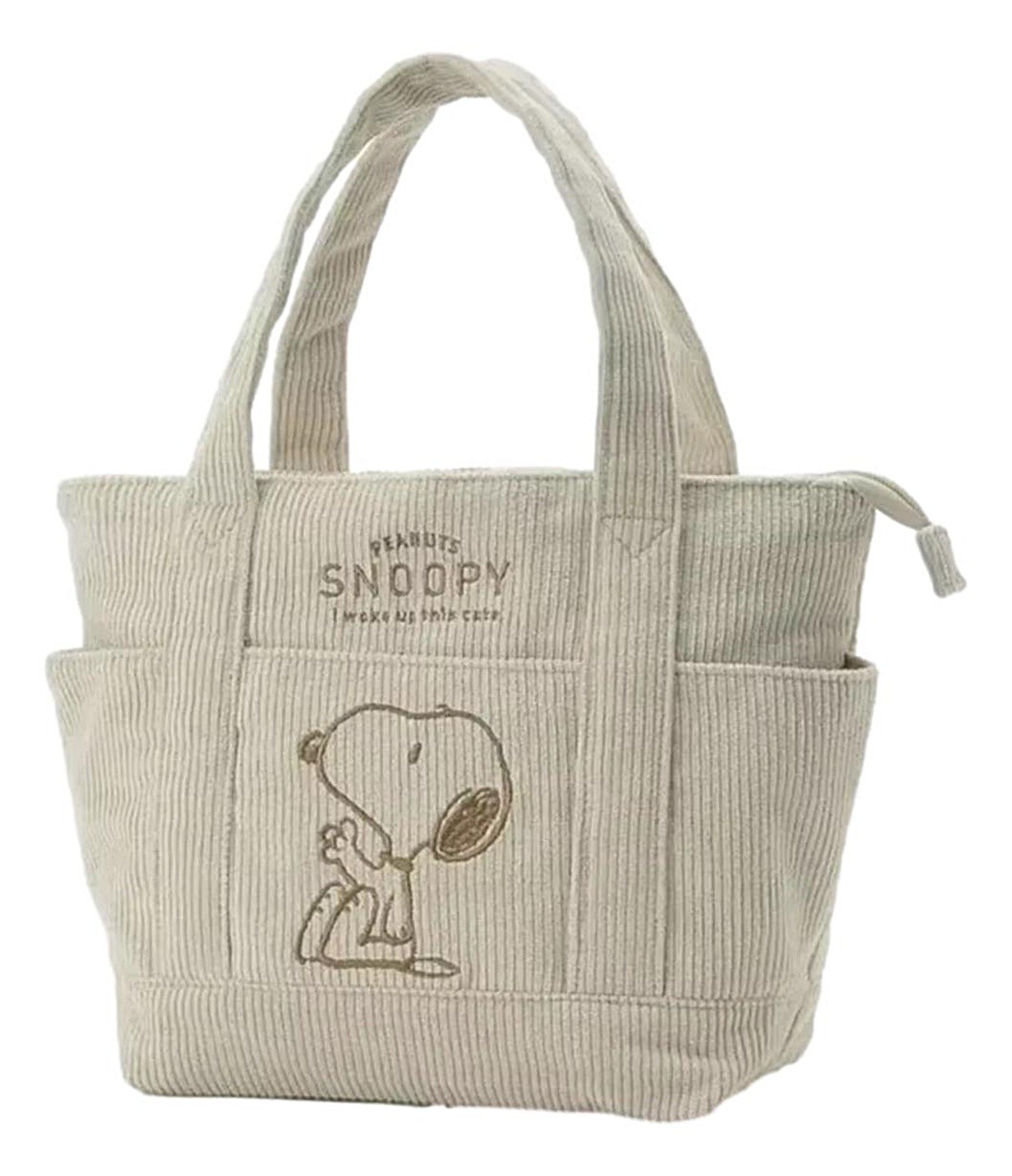 Snoopy Corduroy Tote Bag Large Capacity Zipper Shoulder Handbag