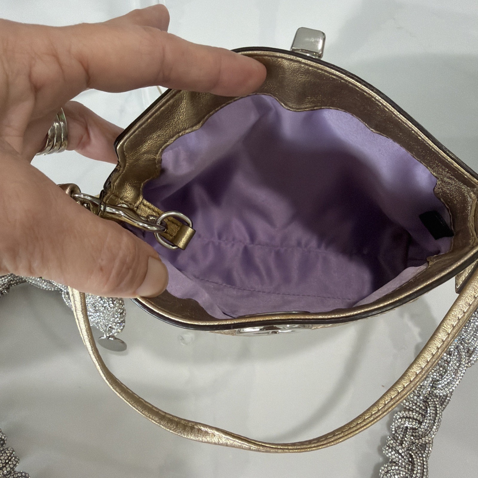 Coach Mini Wristlet Purse ShimmerGold Signature Vintage Extra Strap Not Included