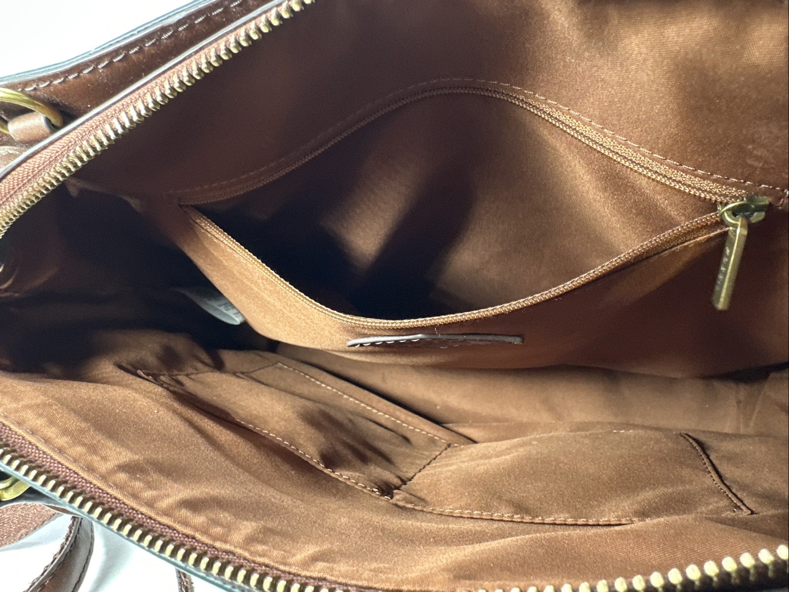 FOSSIL Claire Satchel Blue Brown Handbag Leather Zipper Double Handles Excellent