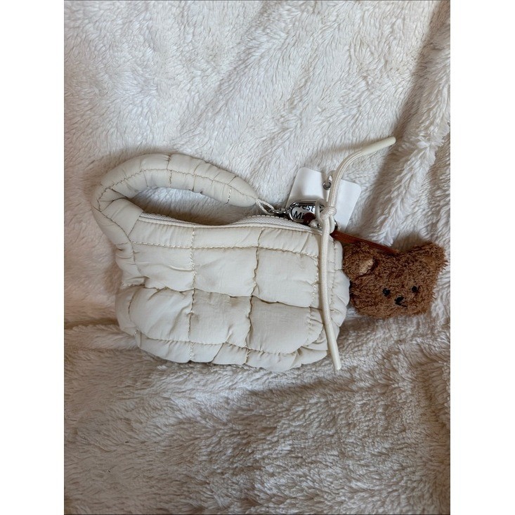 Love Tree Cream Quilted Mini Puffer Bag with Teddy Bear Charm NWT Soft Girl