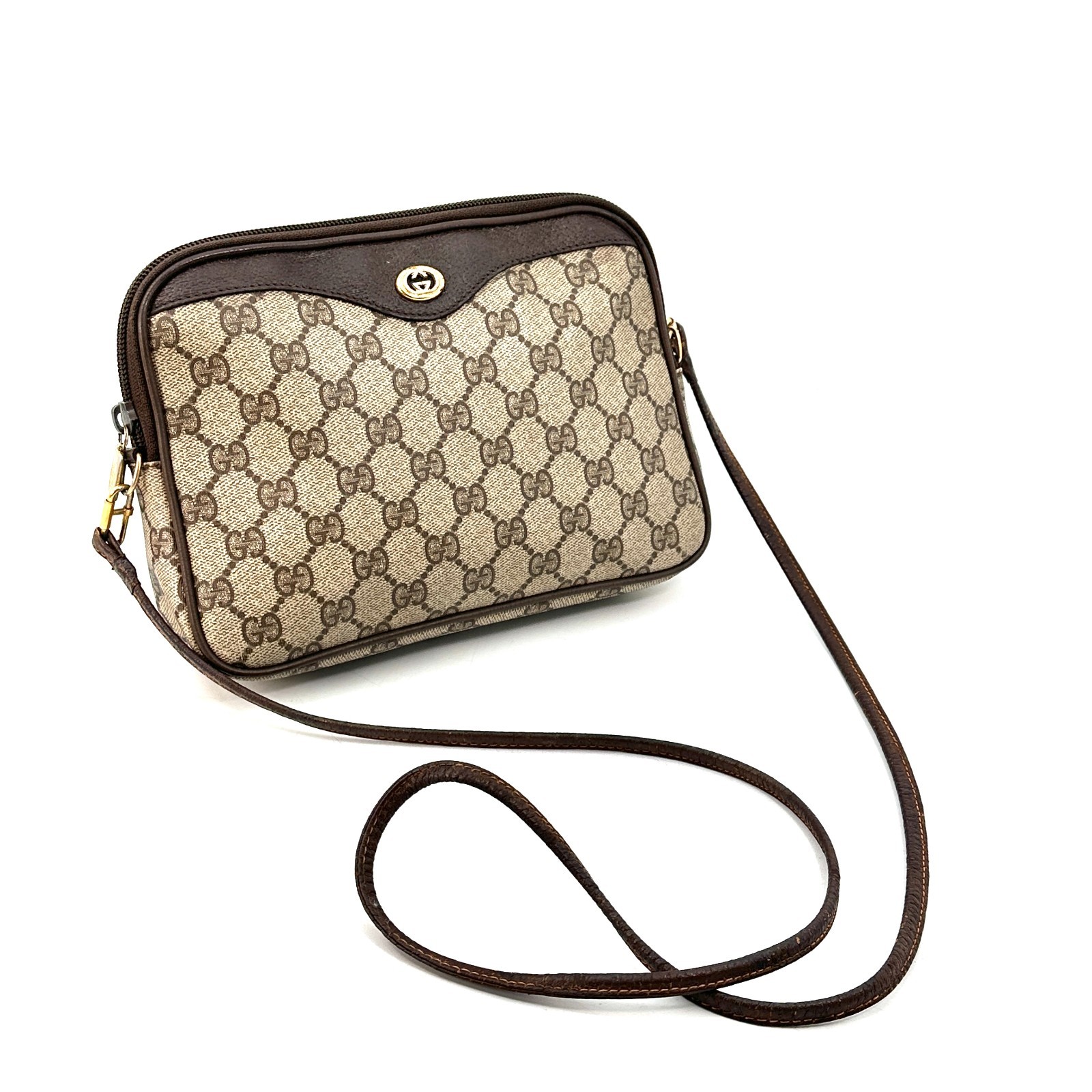 Vintage GUCCI GG Supreme PVC Brown Shoulder Bag Crossbody Purse Auth From Japan