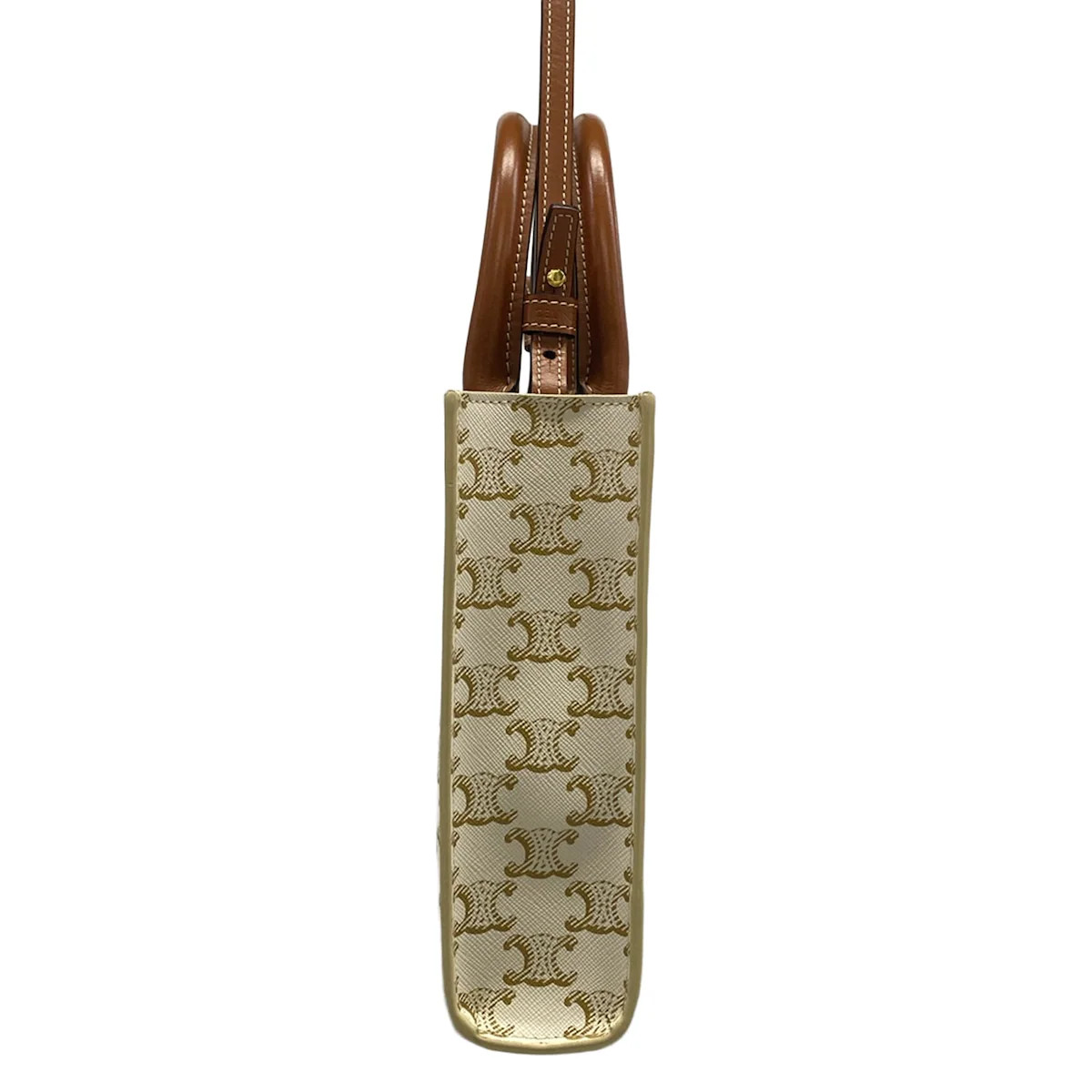 CELINE Mini Vertical Cabas Cream Brown Triomphe Canvas Calf Skin Tote Bag
