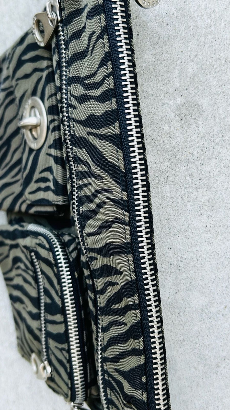 Baggallini Zebra Print Olive Green Nylon Multi-Pocket Crossbody Bag