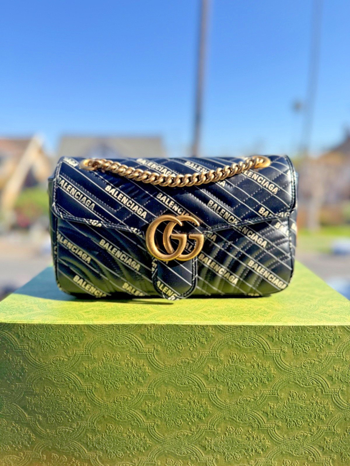 Gucci x Balenciaga The Hacker Project GG Marmont Medium Flap Bag – Black & White