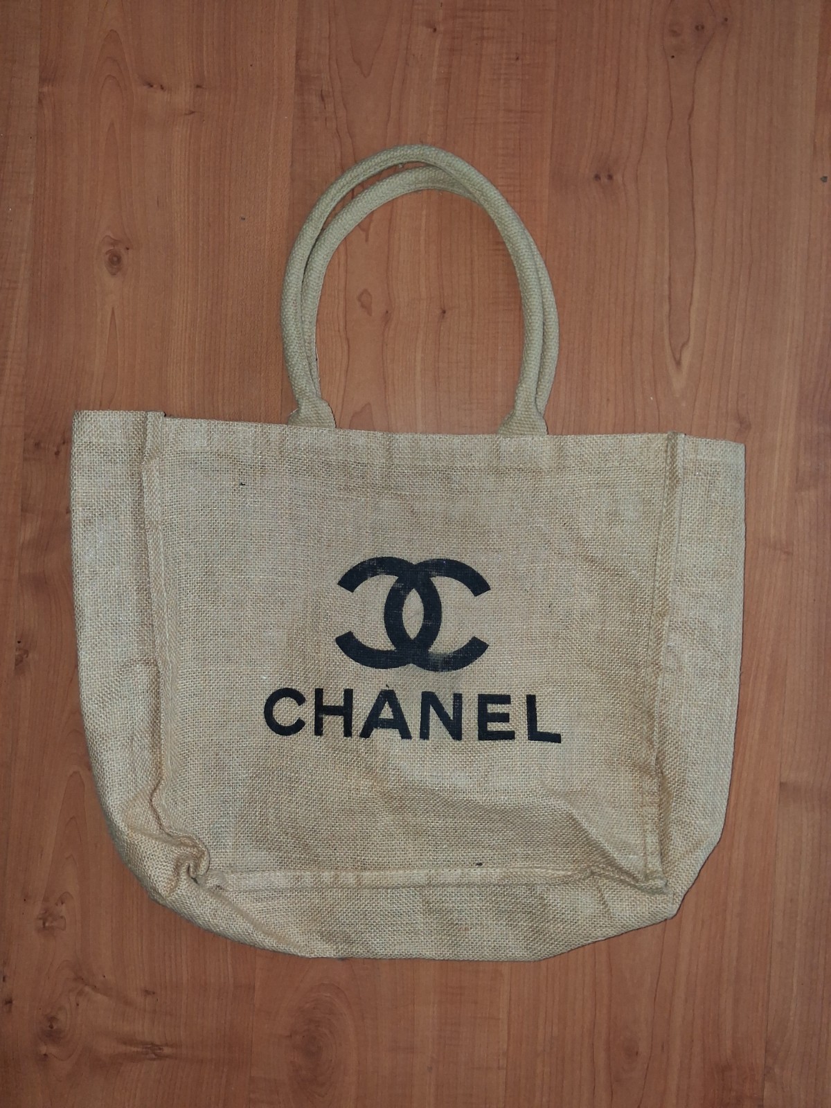 Chanel Beige KHAKI burlap Beach Sand Tote Purse Bag TBF vegan jute