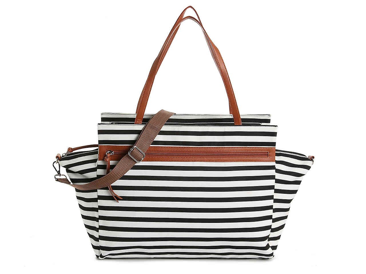 DSW Exclusive Striped Overnighter, Black and White with Brown, $29.50, $29.50