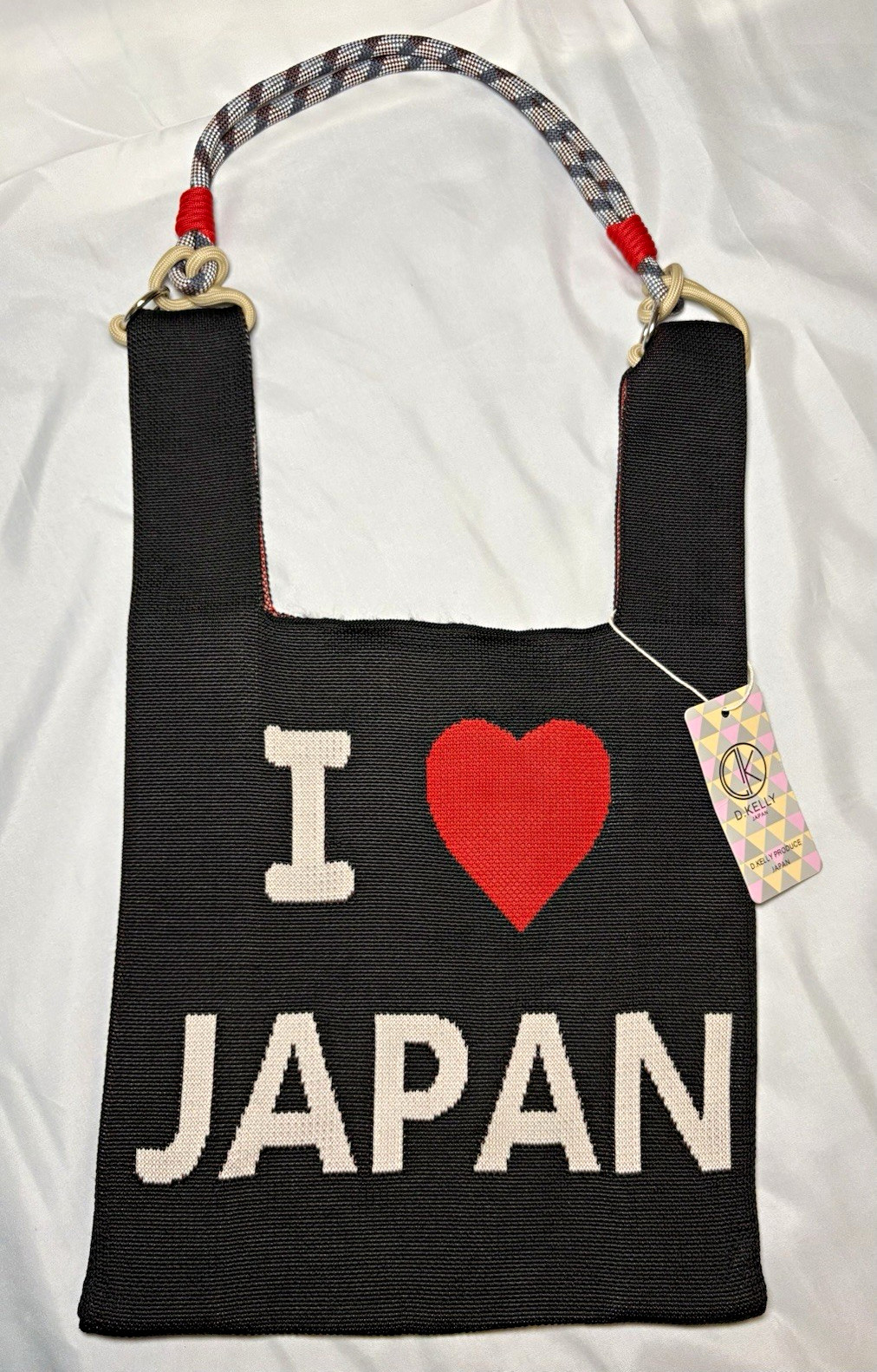 D.Kelly I Love Japan Black Small Tote Bag Logo Lightweight Shoulder Strap