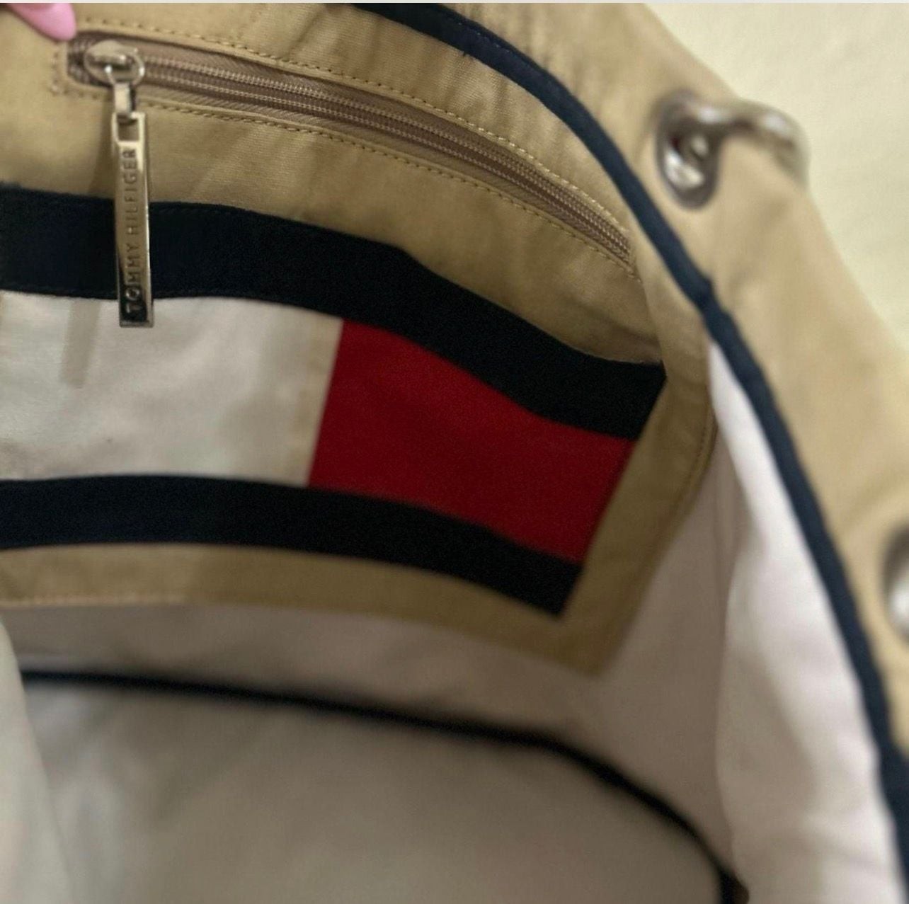 Tommy Hilfiger Vintage Tan Canvas Grommet Tote Bag