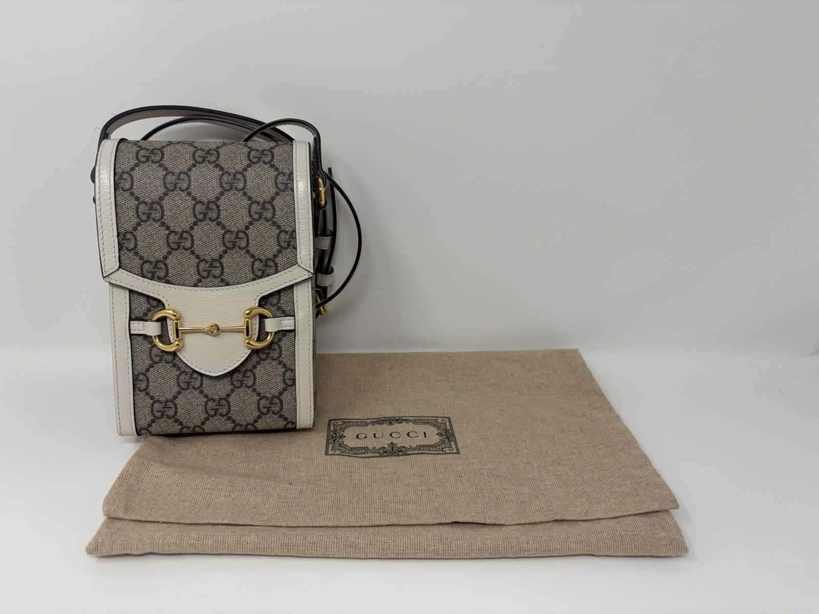 Gucci Horsebit 1955 Mini Shoulder White Beige Crossbody Bag Excellent Condition