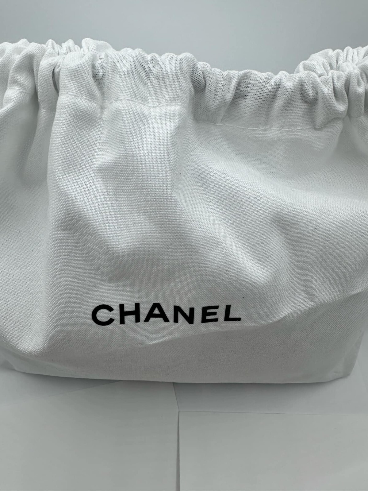 2 Chanel Drawstring White Cotton Pouch + Envelope + Note Card Travel Cosmetic