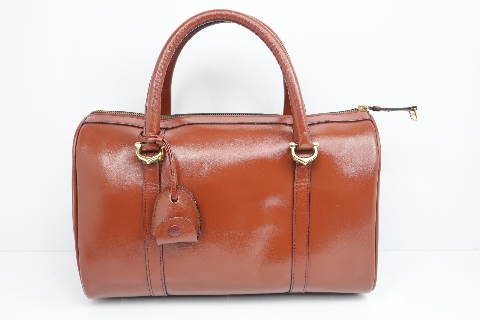 Rare Cartier Must Line Mini Boston Bag Red Bordeaux Leather Gold Hardware Satche