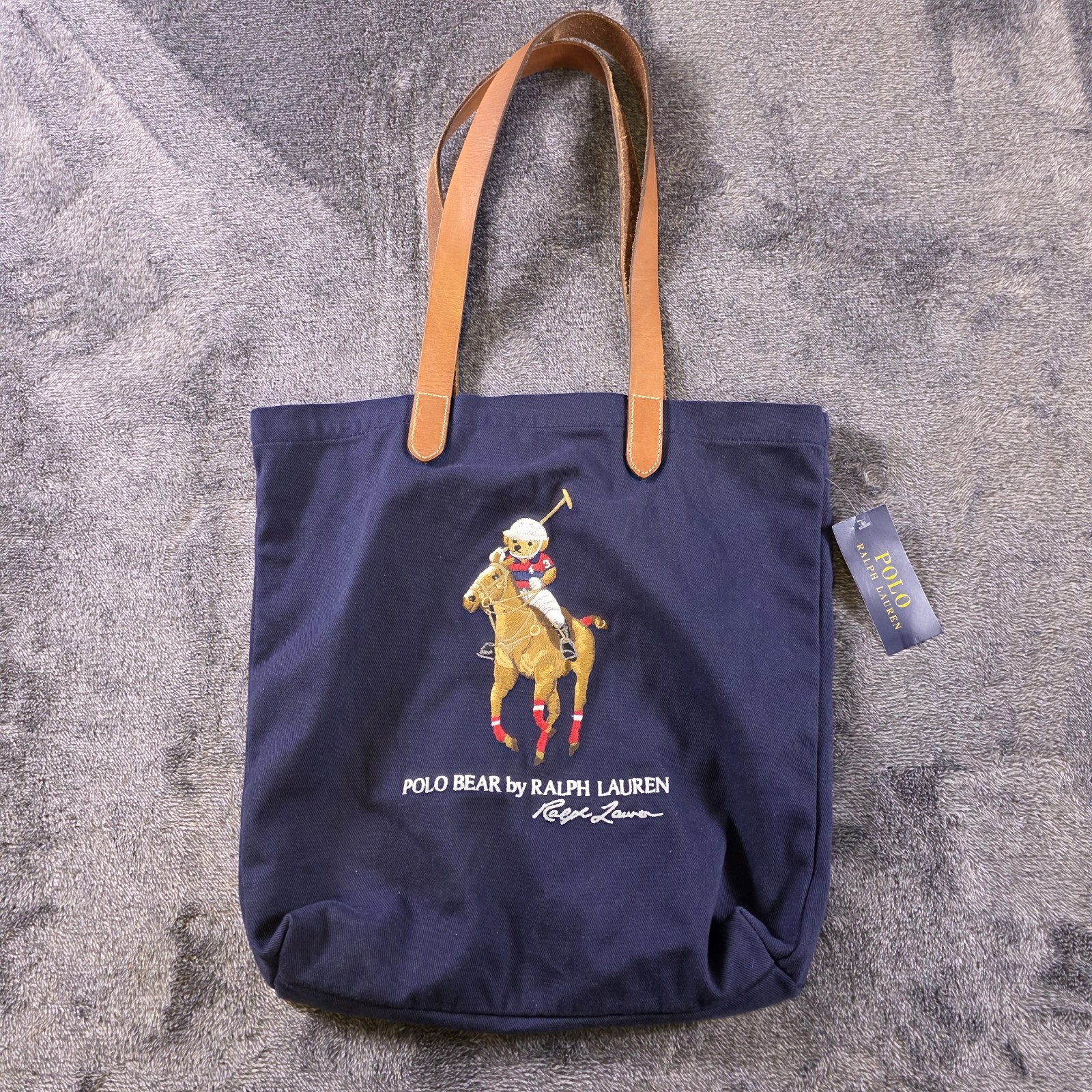 Ralph Lauren Polo Bear Tote Bag Leather Straps Big Pony Riding Bear