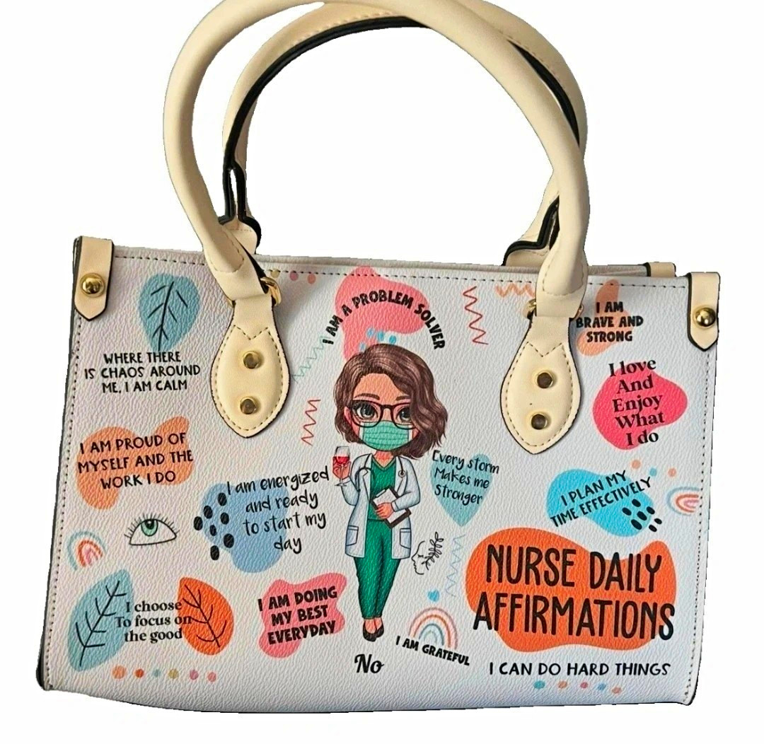 BN Nurse Daily Affirmations Graphic Print Satchel Bag White Multicolor