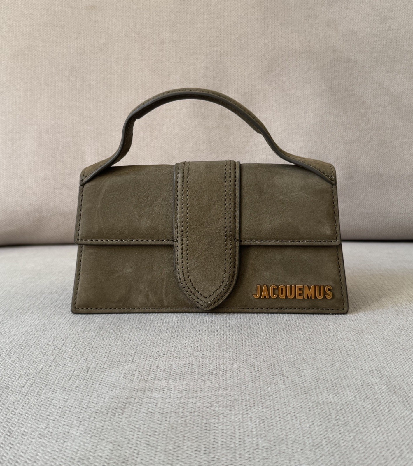 Jacquemus Olive Green Le Bambino Suede Leather Mini Bag