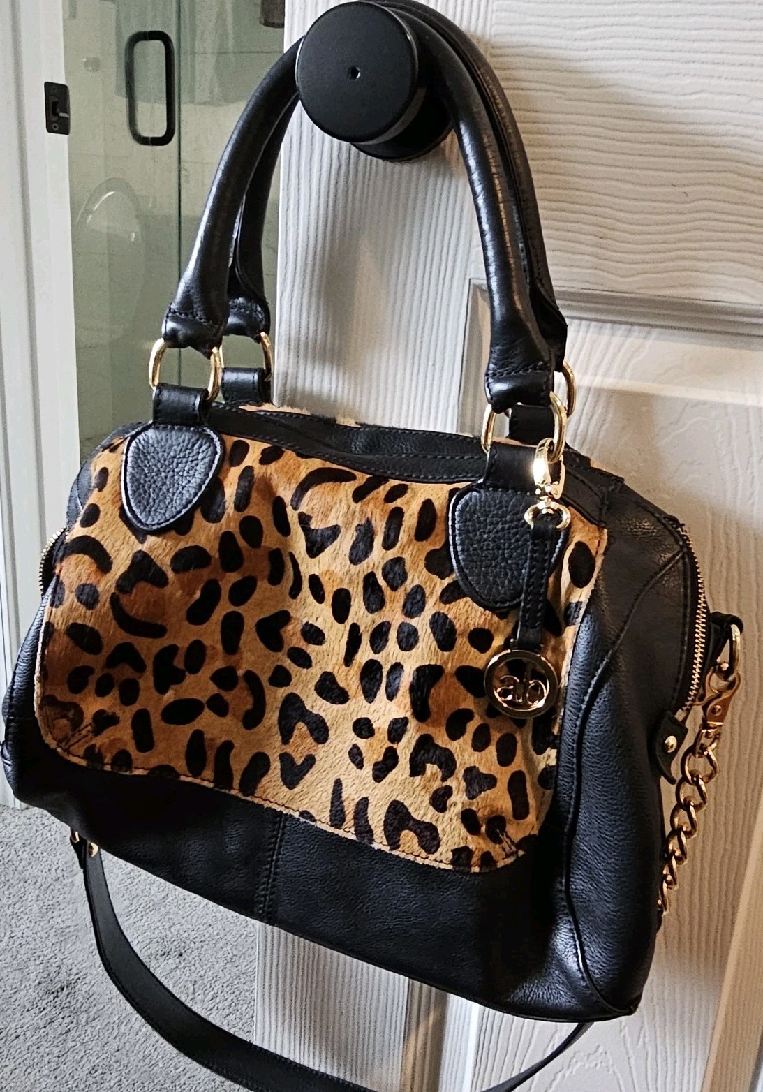 Audrey Brooks Leopard Print Calf Skin/Black Leather Purse