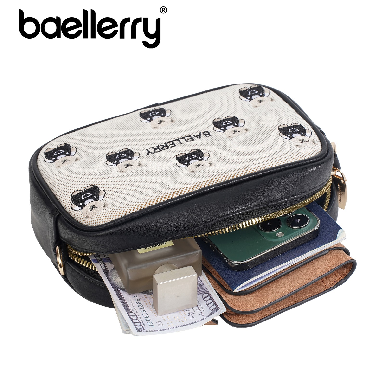Women’s Leather Storage Crossbody Bag Large Capacity Zipper Bag Adjustable Strap