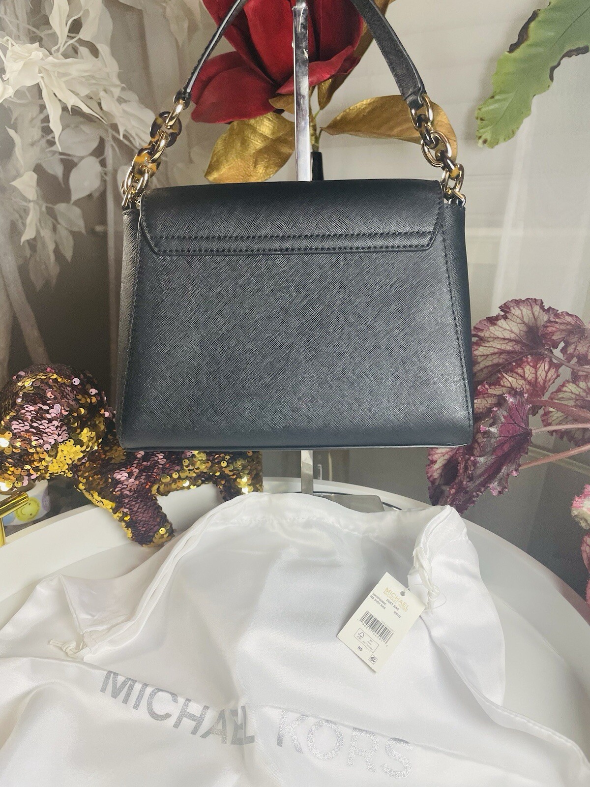 Michael Kors Sofia Small Saffiano leather Satchel Crossbody bag in black