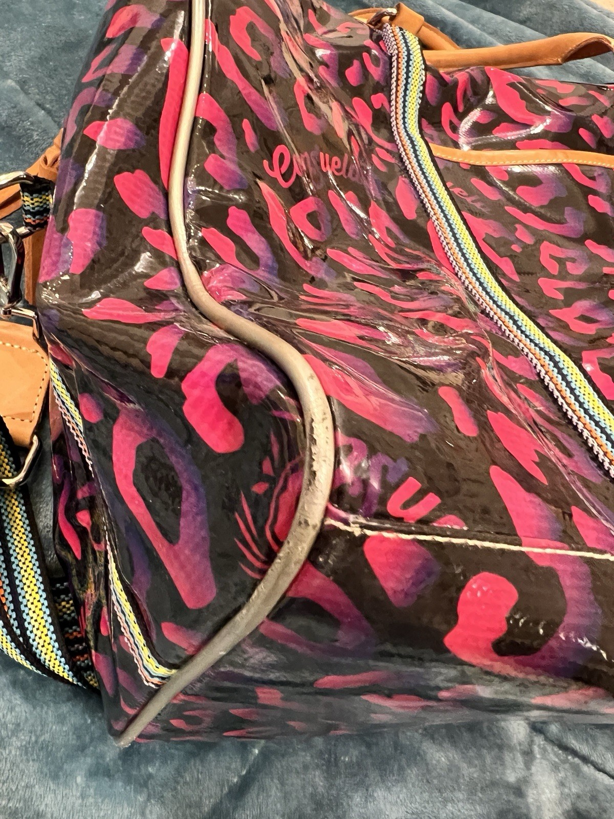 Consuela Leopard Print Duffle Travel Weekender Bag Pink Purple Detachable Strap