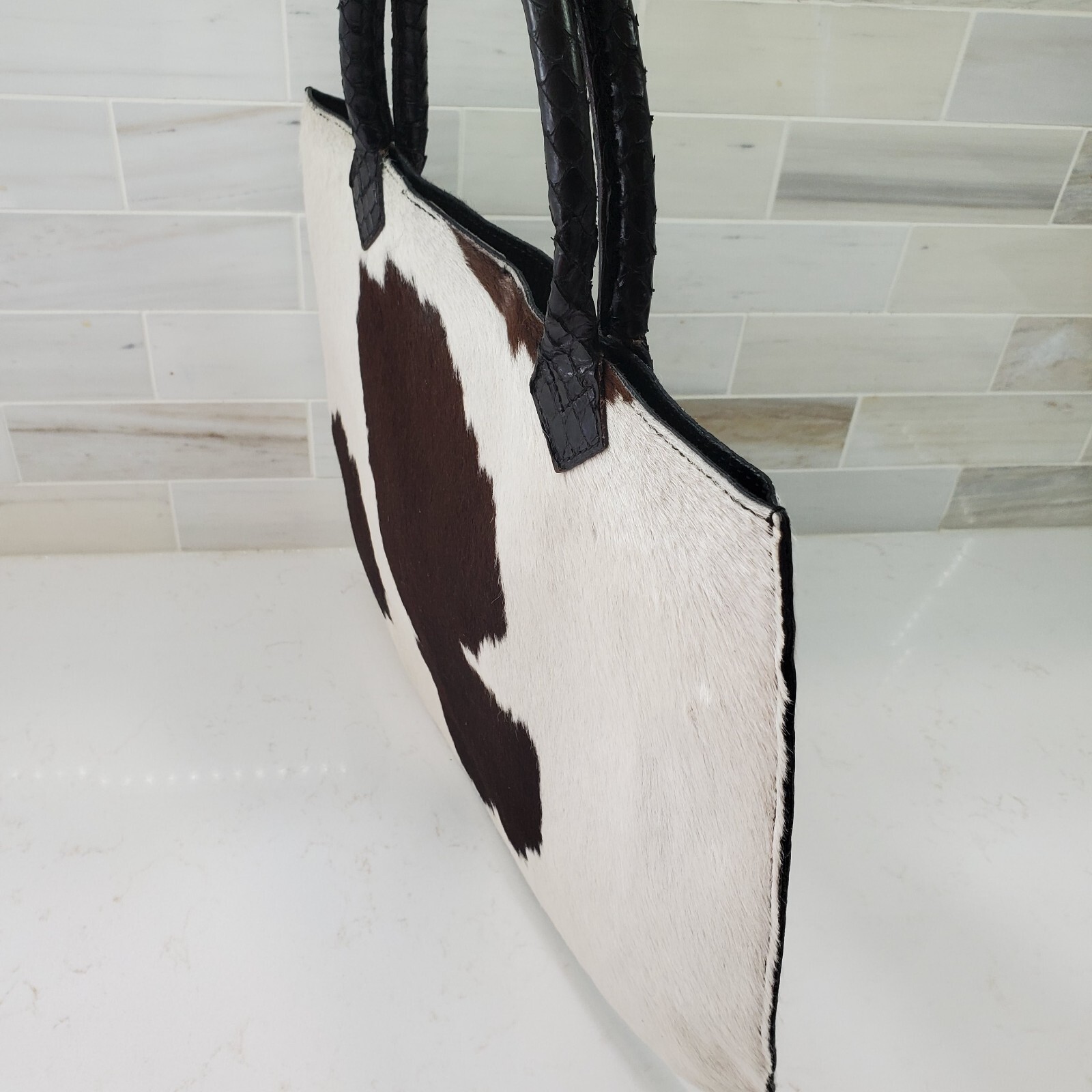 Serapian Milano Animal Hide Tote Bag Purse Made In Italy Brown & White