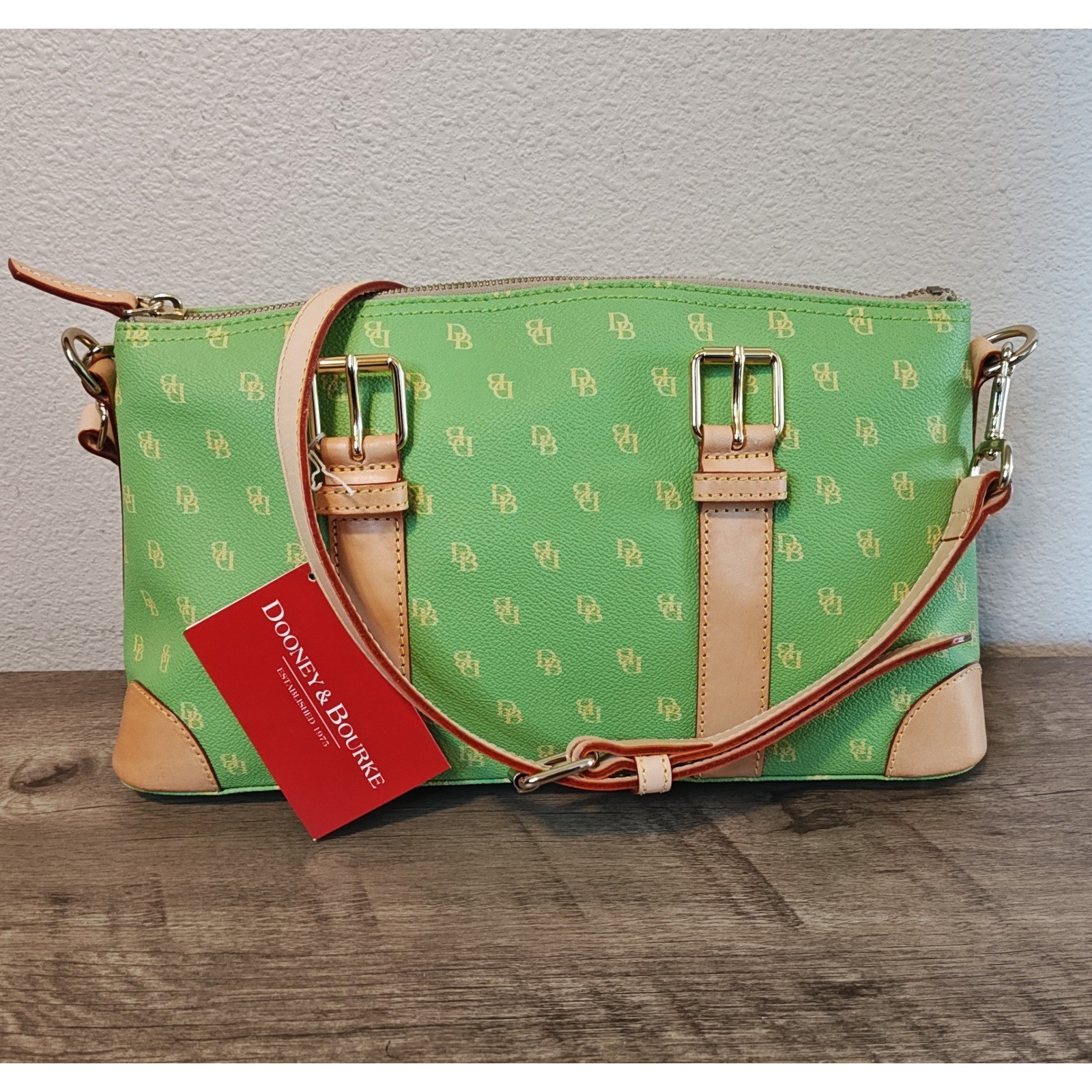 Dooney & Bourke Satchel Womens Large Lime Green Monogram Leather Trim K7354488