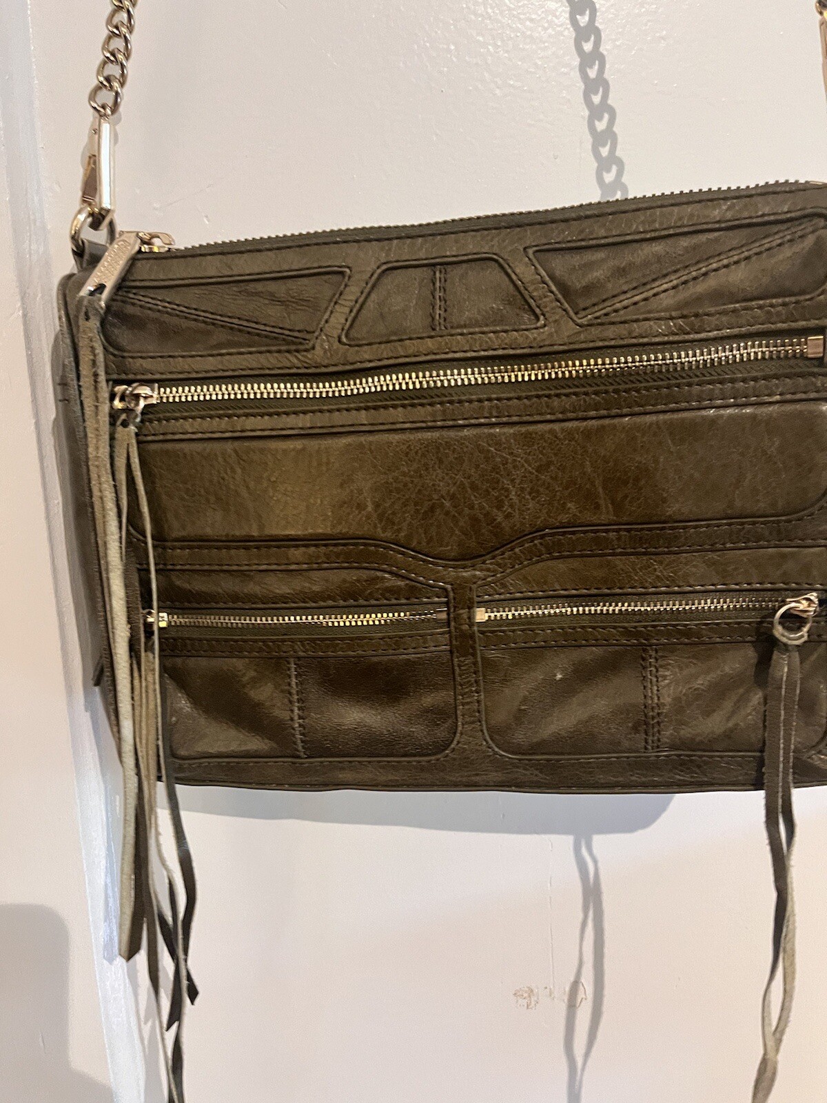 Rebecca Minkoff Tri Zip Mac Crossbody Bag Distressed Leather Kiwi Excellent