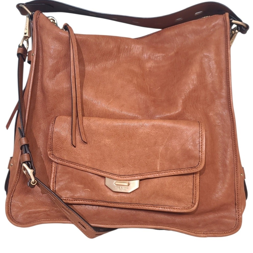 Rag & Bone Field Goat Leather Hobo Bag Tan Large Crossbody Shoulder Bag