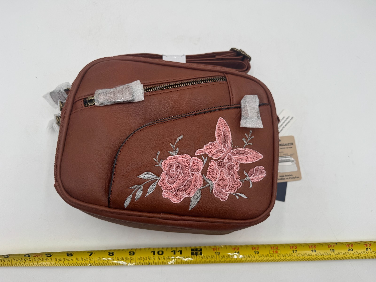 White Mountain Handbag Leather Embroidered Multiple Compartment Shoulder Bag
