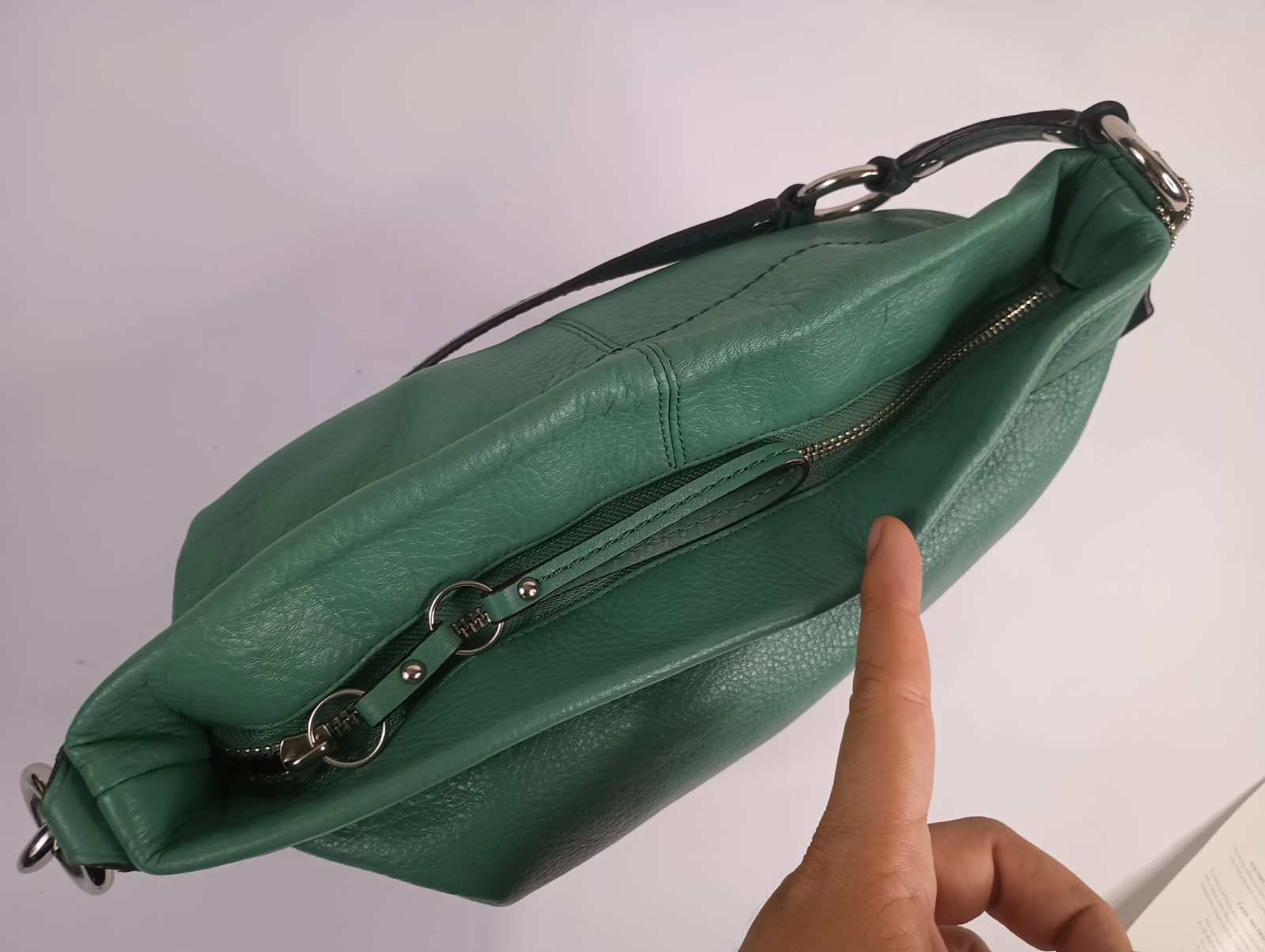 Y2K Coach Jade Green Pebbled Leather Medium Carly Hobo Chain Bag F1073-F15251