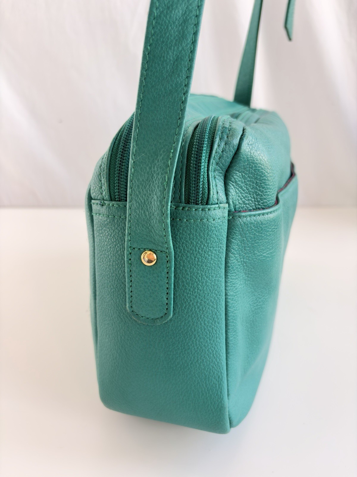 Vintage 80s 90s Liz Claiborne Teal Green Leather Crossbody Shoulder Bag Purse