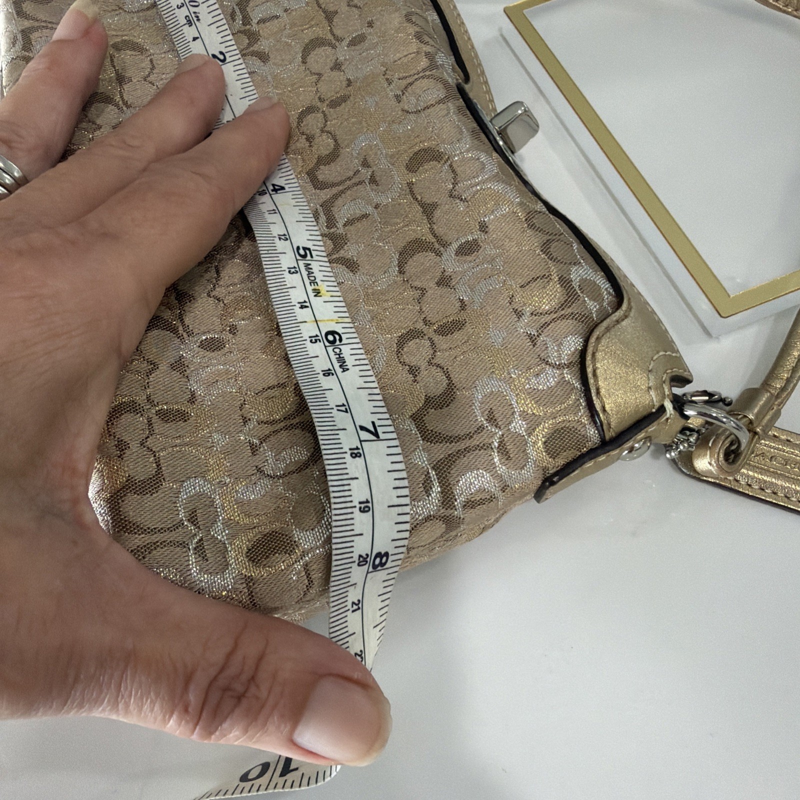Coach Mini Wristlet Purse ShimmerGold Signature Vintage Extra Strap Not Included