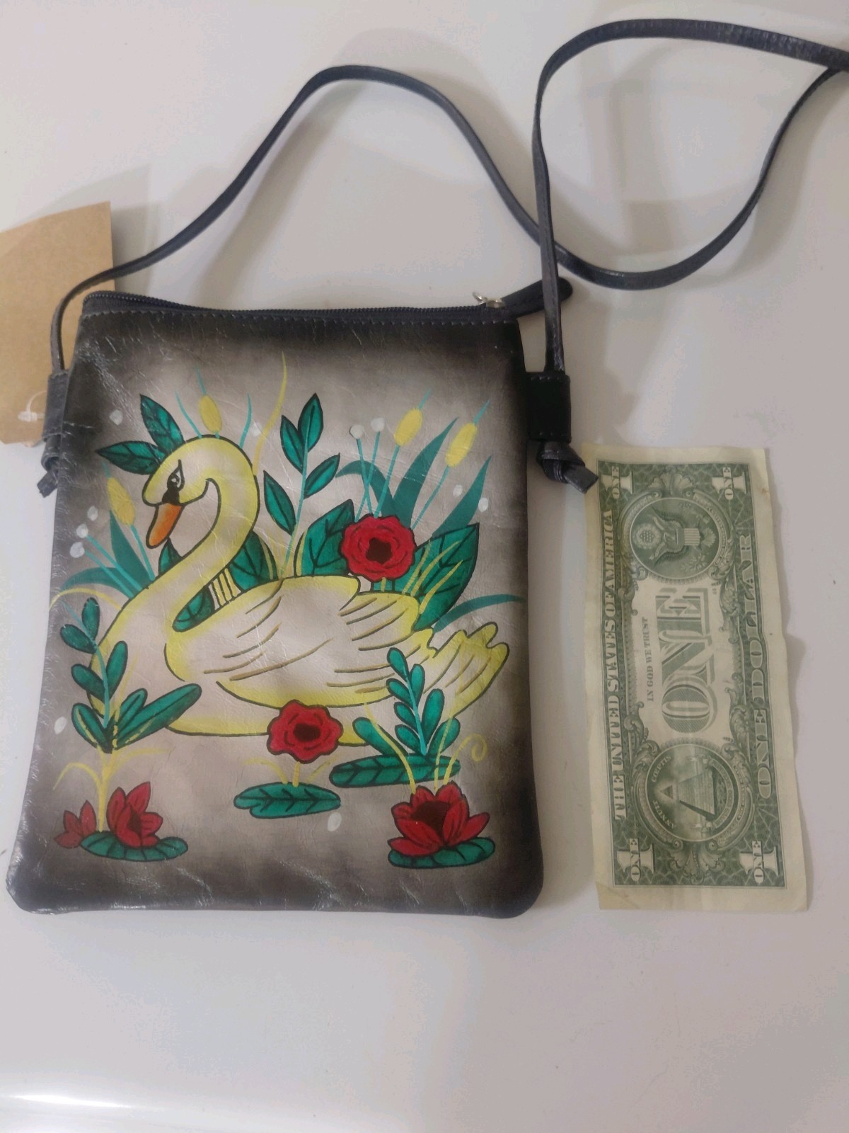 Sukriti Swan Hand Painted Genuine Leather Crossbody Bag. New With Tags.