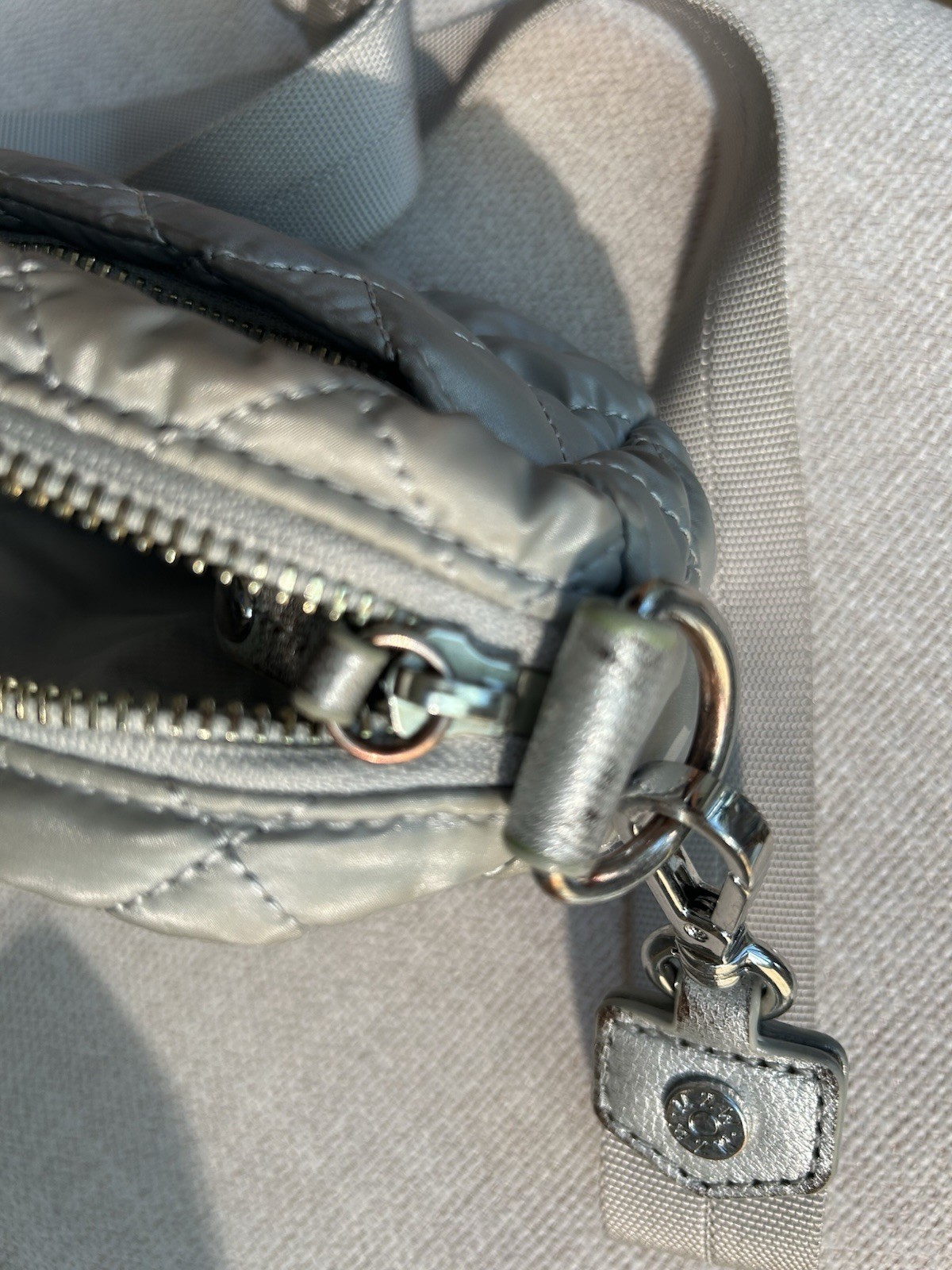 MZ Wallace Nylon Quilted Mini Crosby Crossbody Bag Metallic Light Gray