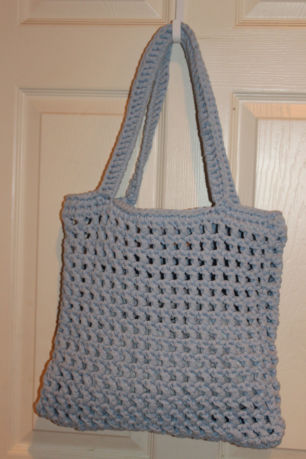 BINGE Hand Crafted Sky Blue Knit Crochet Shoulder Tote Bag Made in Mexico