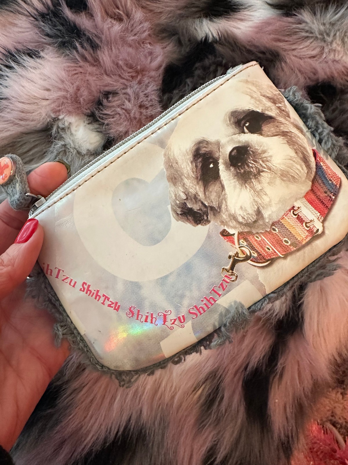 Fuzzy Nation Shih Tzu Shih-Tzu Wristlet Fuzzy Fur Lined
