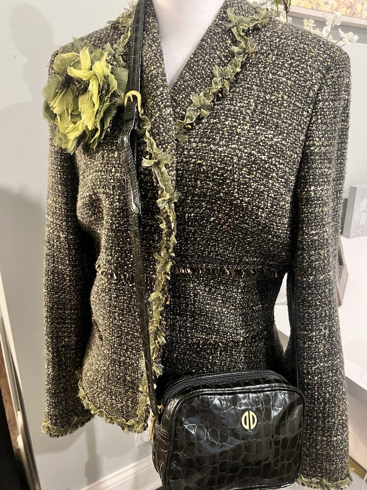 David Dart Green Embossed Patent Leather Croc Pattern Purse Crossbody Handbag