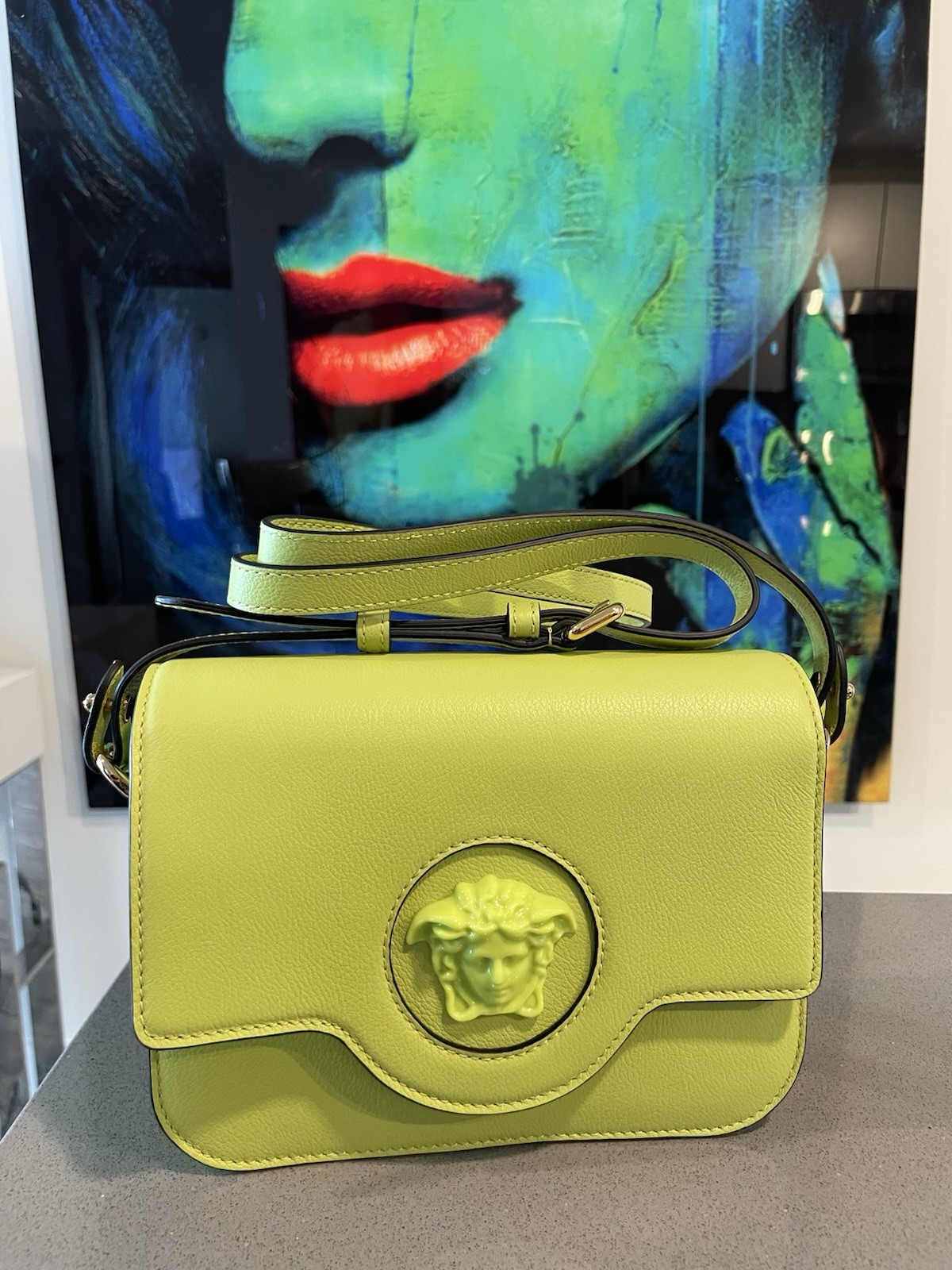 Versace bag La Medusa Logo Plaque Citron Leather Crossbody New $1625 Authentic