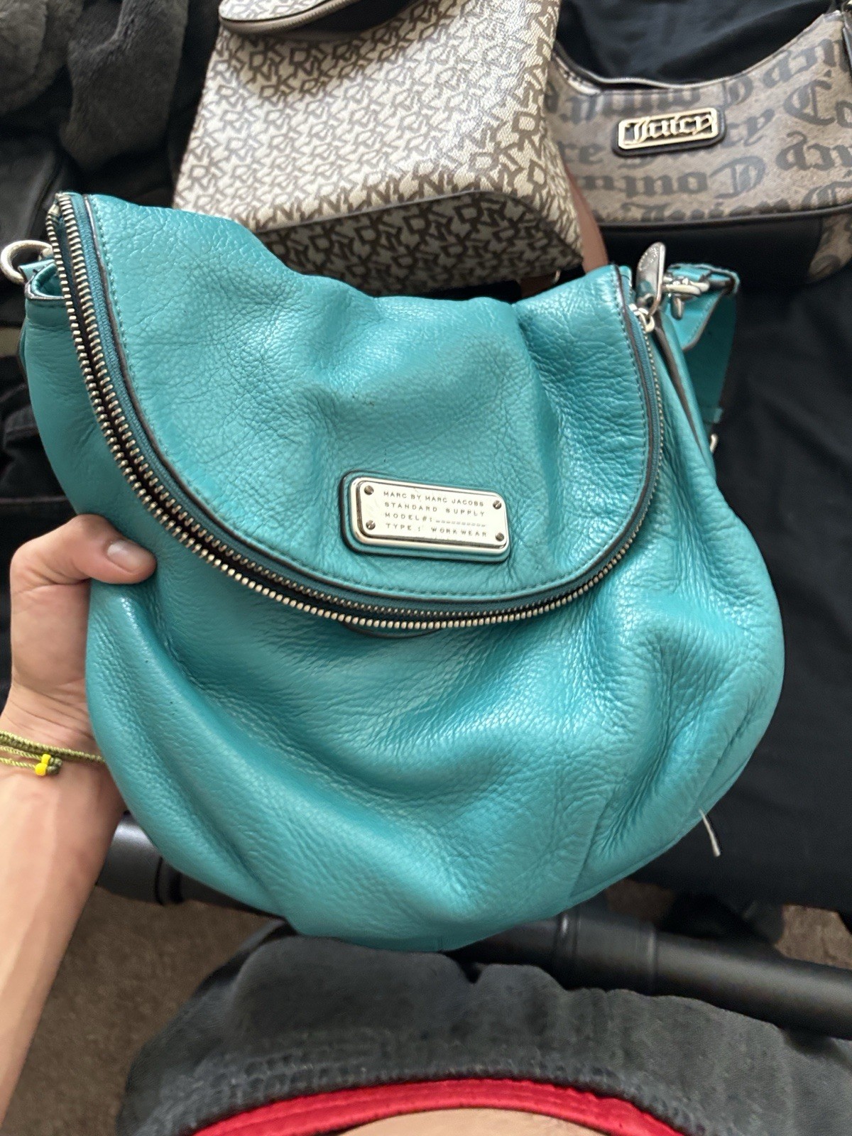Marc by Marc Jacobs Blue Pebbled Crossbody Bag Silver Hardware Zip