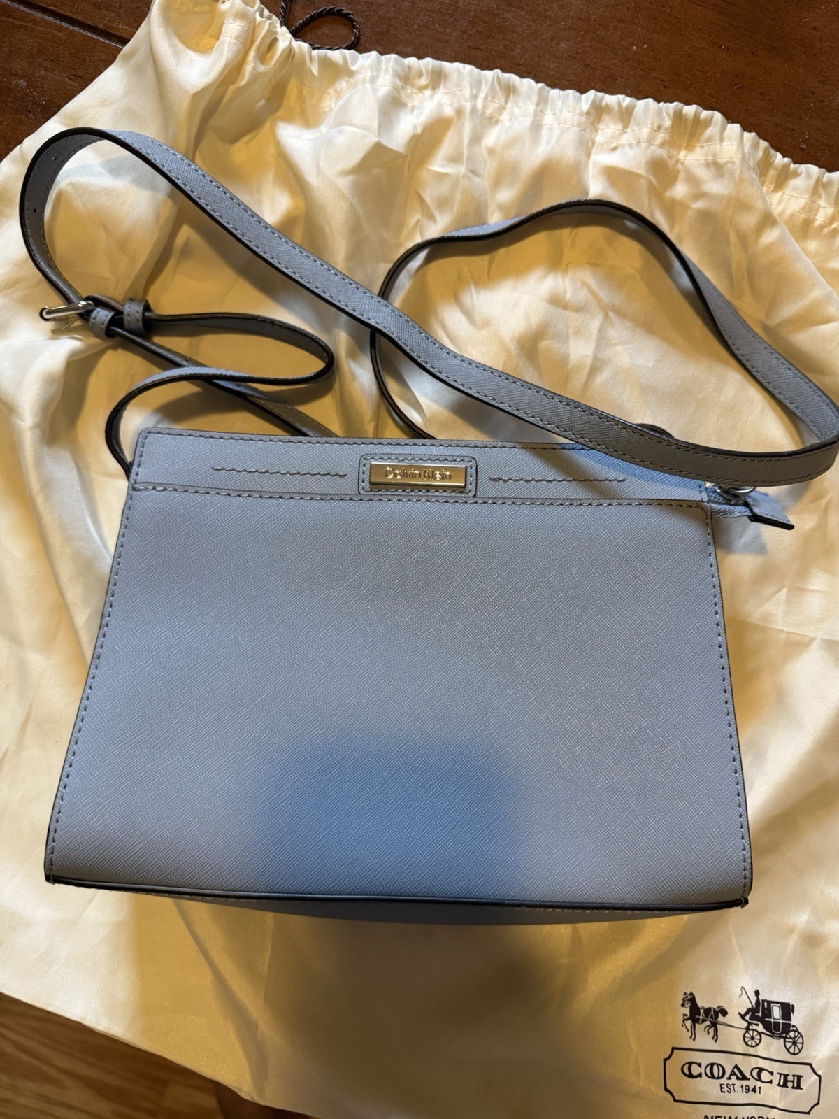Calvin Klein Blue Leather Tote Crossbody Purse Bag