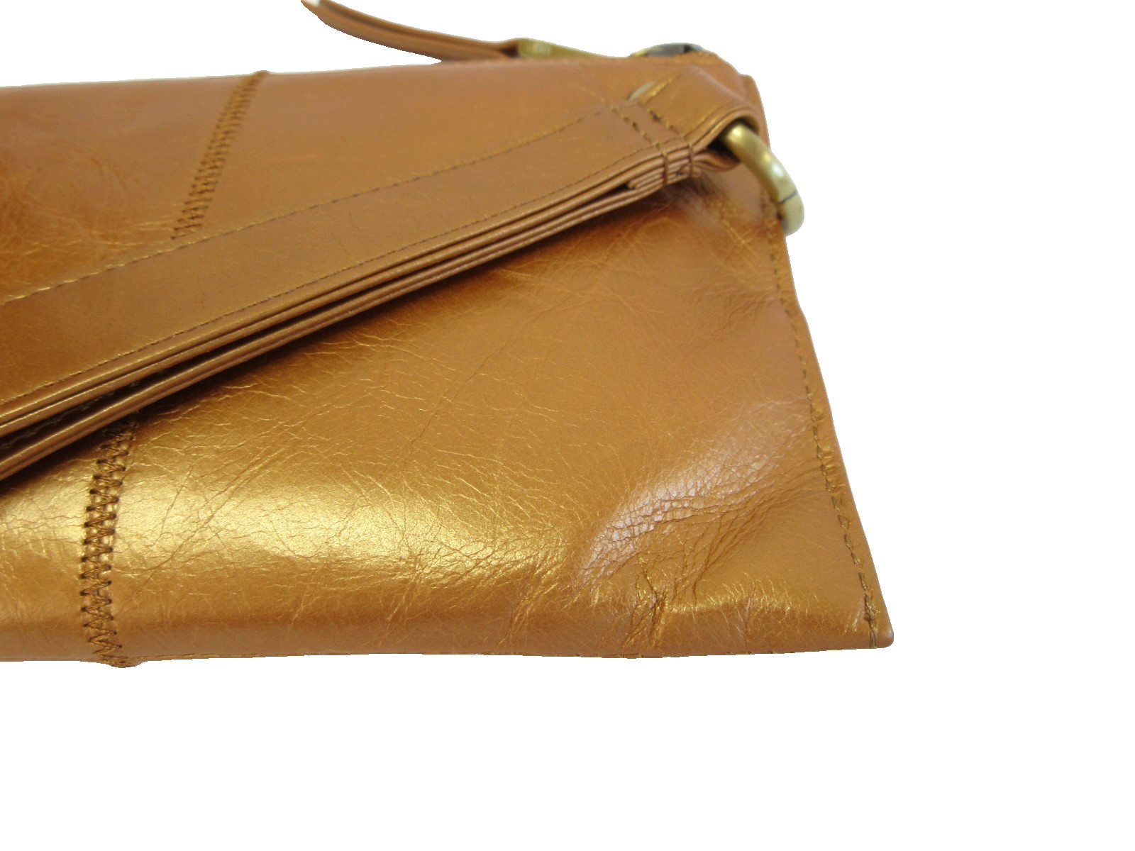 HOBO (International) Vida Wristlet Clutch Bronze Polished Leather Antiqued Brass