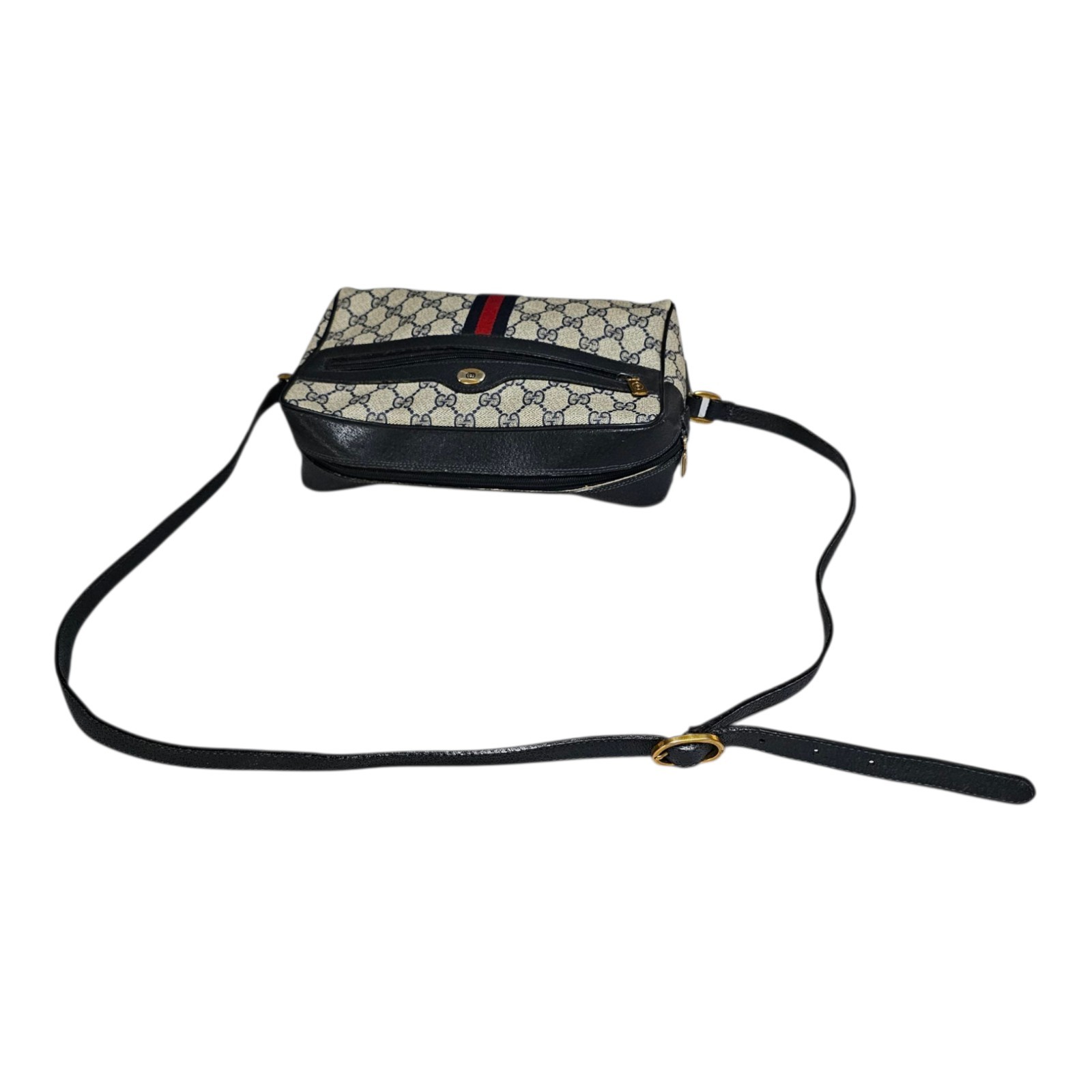 Vtg Gucci Accessory Collection Crossbody Bag 80s Blue Canvas Stripe Sherry Dust