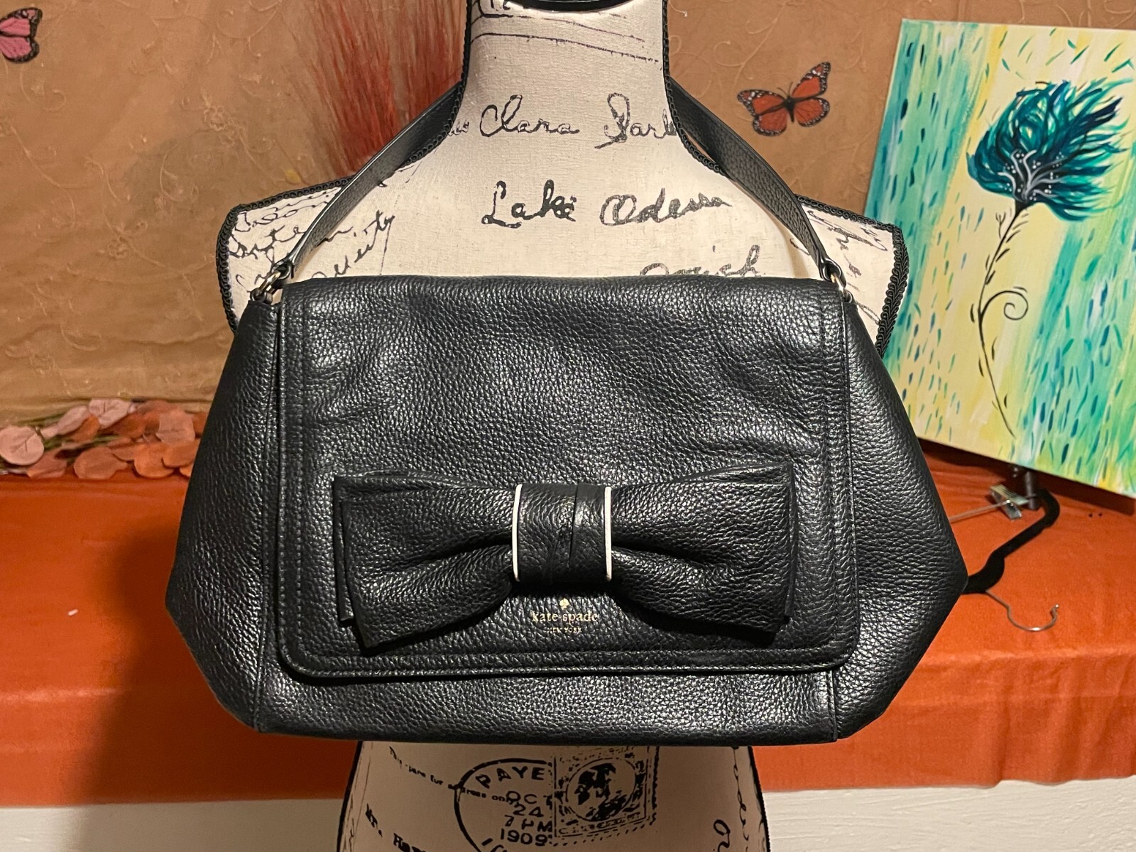 12 1/2″ X 8 1/2″ Black Kate Spade Purse With Bow