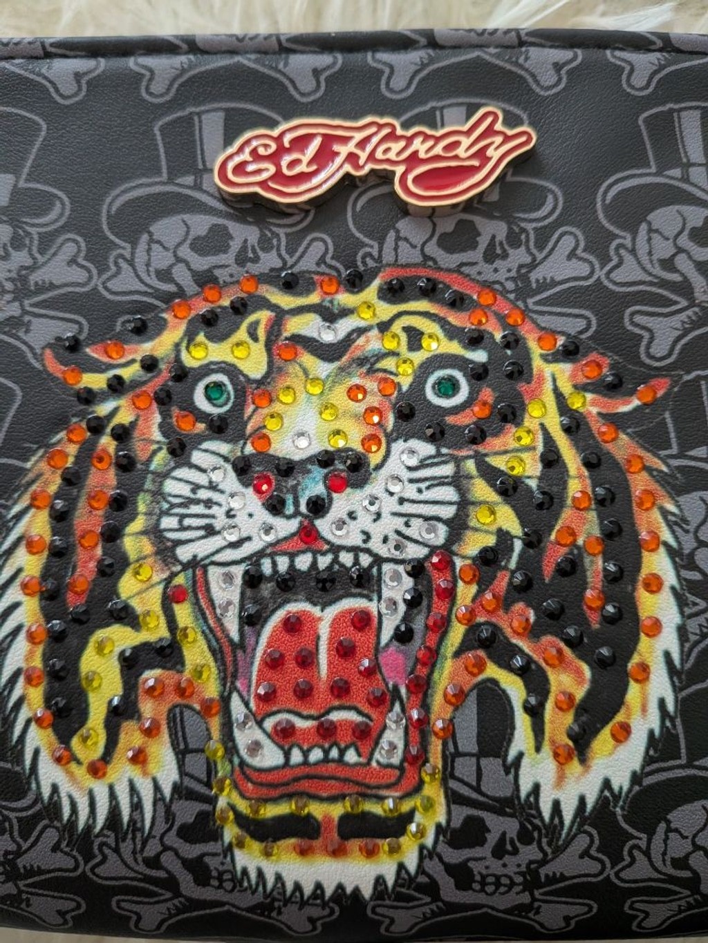 NWT Ed Hardy Tiger Skull Y2K Shoulder Bag Black Chain Strap Purse Rare