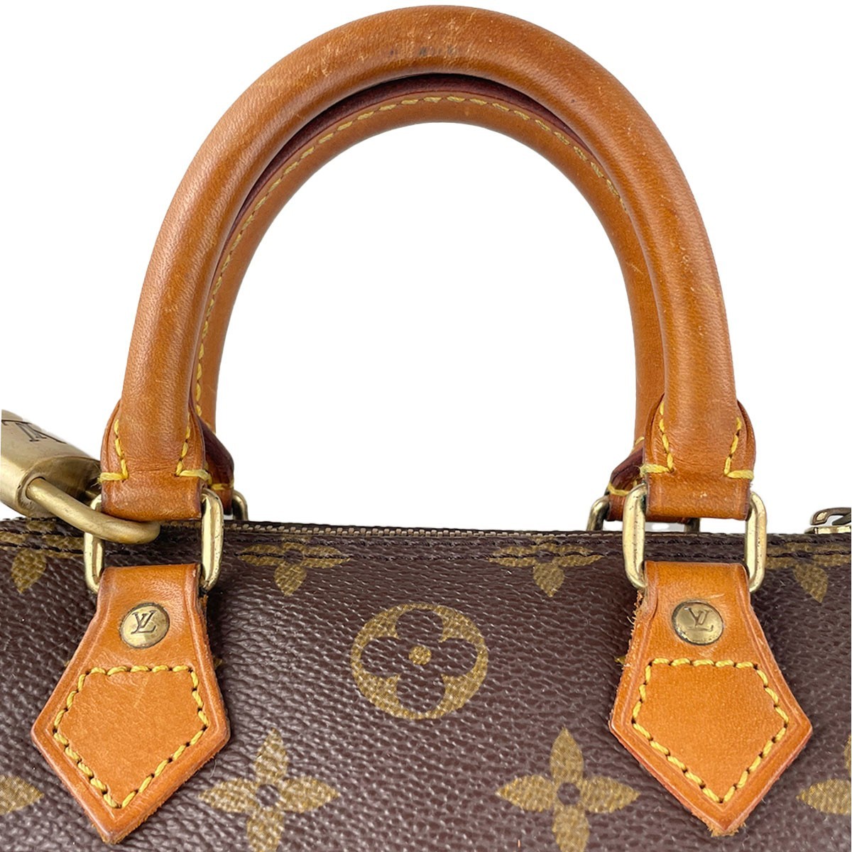 Louis Vuitton Monogram Mini speedy 2way Leather Fabric Brown Handbag 4673