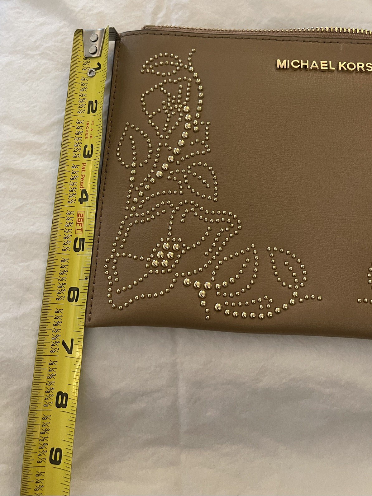 Michael Kors Studded Floral Wristlet / Clutch – Tan / Gold Hardware – EUC