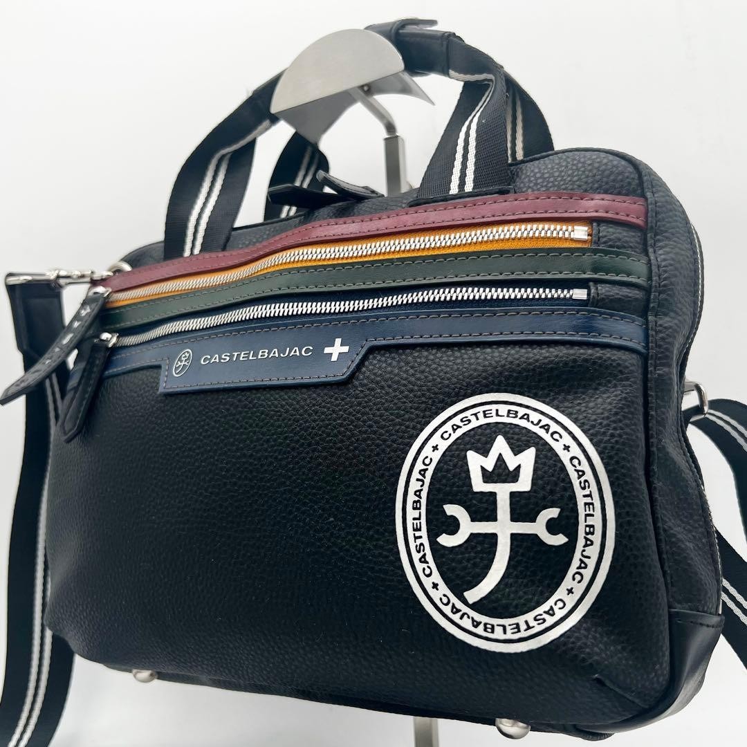CASTELBAJAC Vintage 2Way Shoulder Handbag Yacht Logo Black Leather