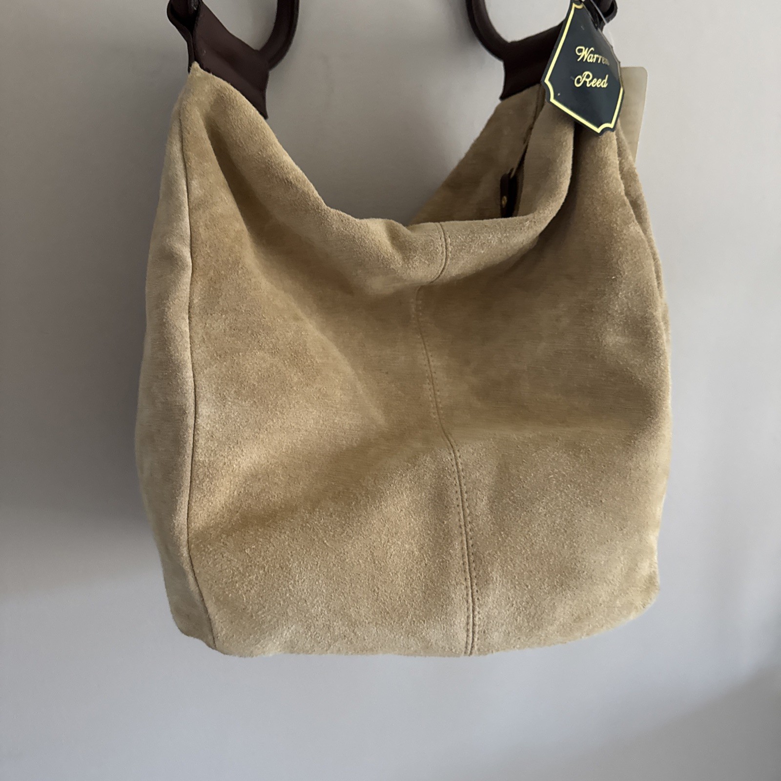 NEW NWT Warren Reed SUEDE Leather Vintage Shoulder Bag SLOUCHY BEIGE BROWN